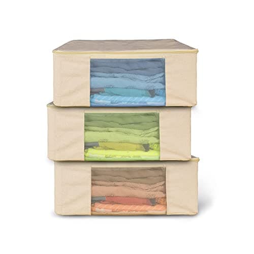 SOLSTICE Cotton Canvas Clothes Storage Bags/Saree Covers with Zip for Storage Specially Design for Woman Dresses, Sarees, Lehengas for Wardrobe Organizer (17 x 14 x 7 Inch) (3)
