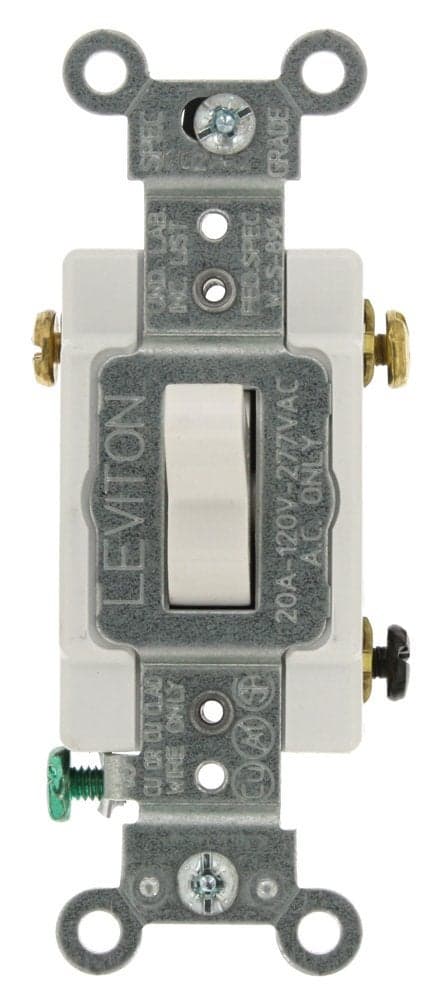 Leviton 20Amp 120277Volt Toggle 3Way AC Quiet Switch Heavy Duty Grade Grounding 1223SW White