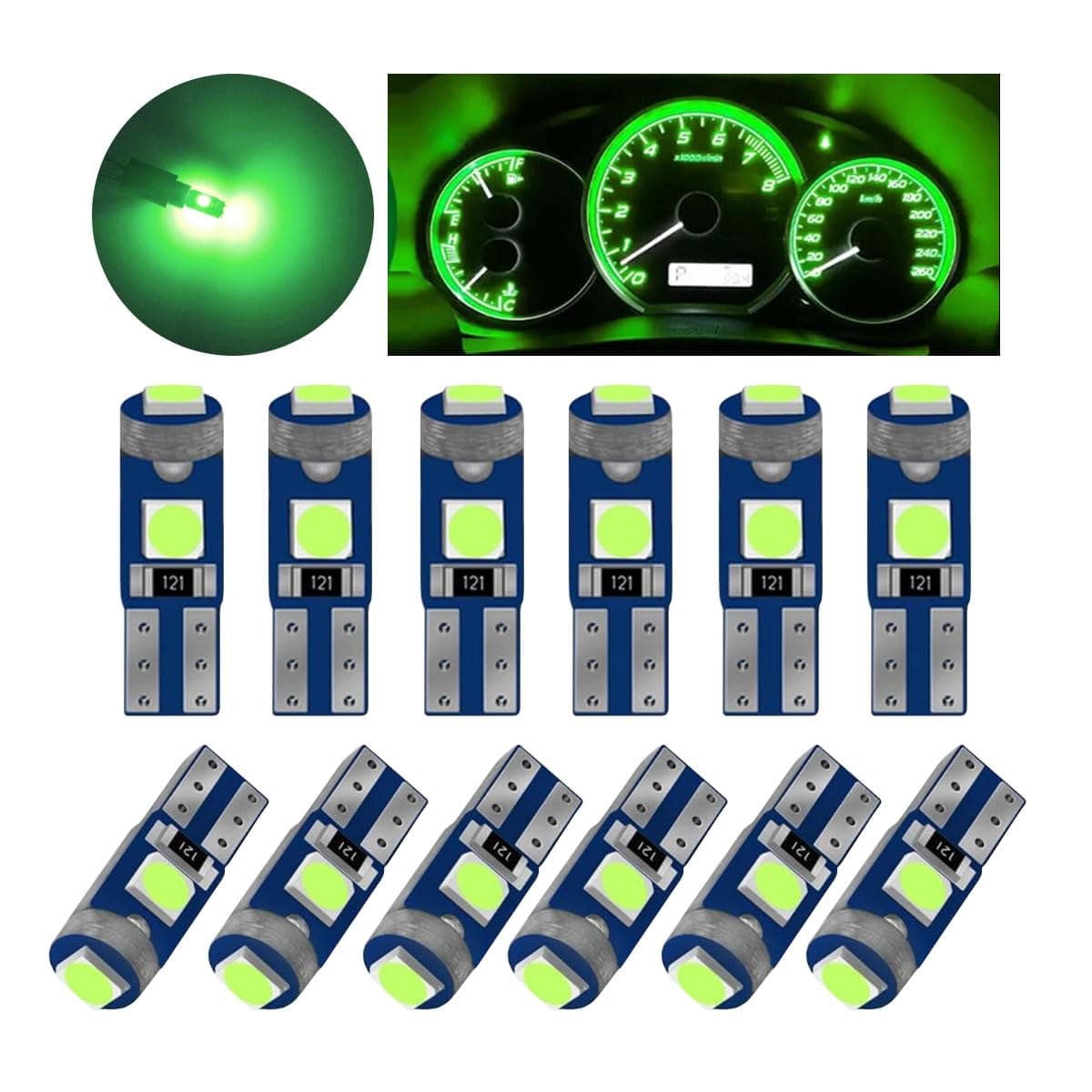 T5 LED Bulbs 74 73 37 2721 LED Bulb 12 Volt Replacement Bright Canbus Error Free Compatible with Auto Car Gauge Cluster Dashboard Light Lamp Instrument Panel Indicator Green