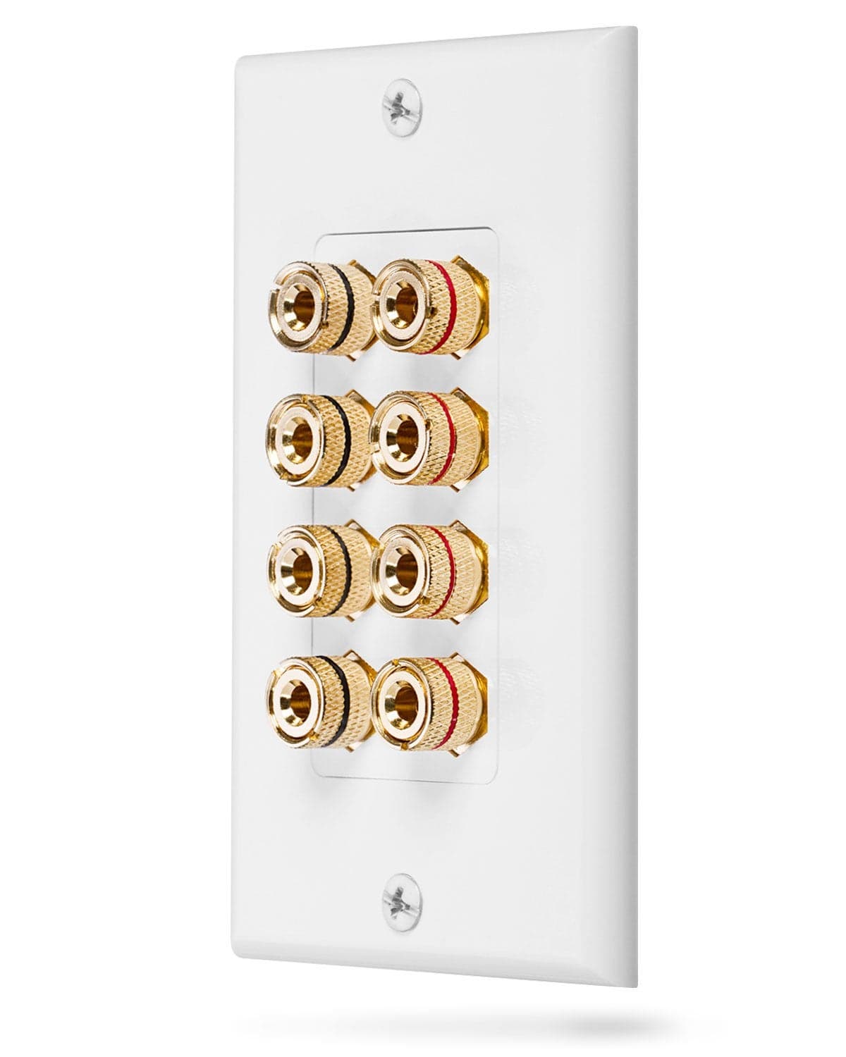 Fosmon Quad Speaker Home Theater Wall Plate Premium Quality Gold Plated Copper Banana Binding Post Coupler Type Audio Wall Plate for 4 Speakers White