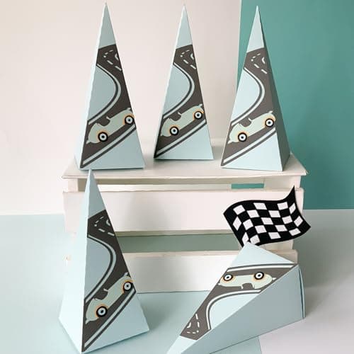 Pinfliers Car Theme Birthday Decorations For Boys Paper Box|Car Theme Return Favour for Kids|Baby Announcement, Arrival,Rakshabandhan Boxes|Birthday Centerpiece|5 Party Favour Box|Multicolor
