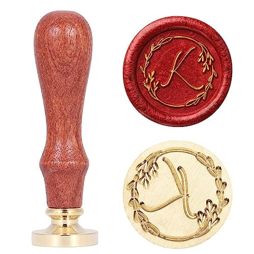 Yoption Handwritten Letter K Wax Seal Stamp, Vintage Initial Alphabet with Olive Branch Sealing Wax Stamp