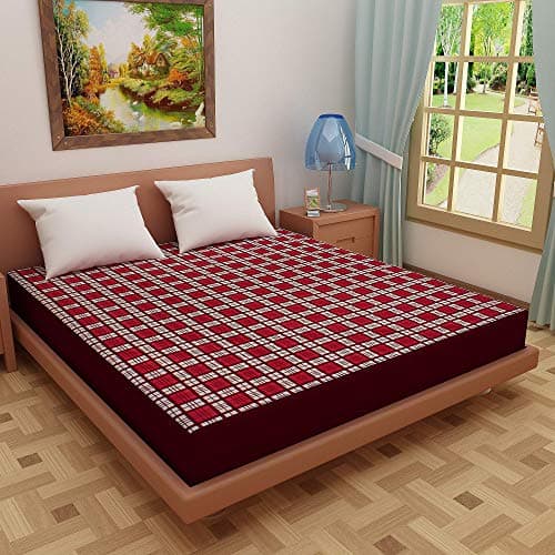Lithara Water Proof Terry Cloth Printed Mattress Protector 78x72 Inch for King Size Bed | Water Resistant Fitted Mattress Cover (Maroon_Pack of 1)