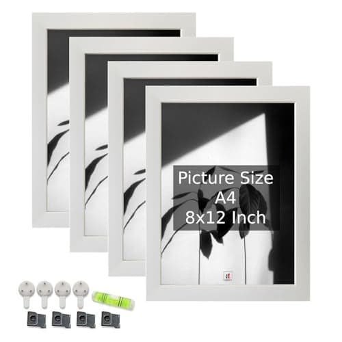 Art Street Synthetic Wooden A4 Size Certificate, Document Rectangular Wall Mount Photo Frames Set Of 4 For Home Decoration, Living Room, Office Decoration (White, Size: 8X 12 Inch)