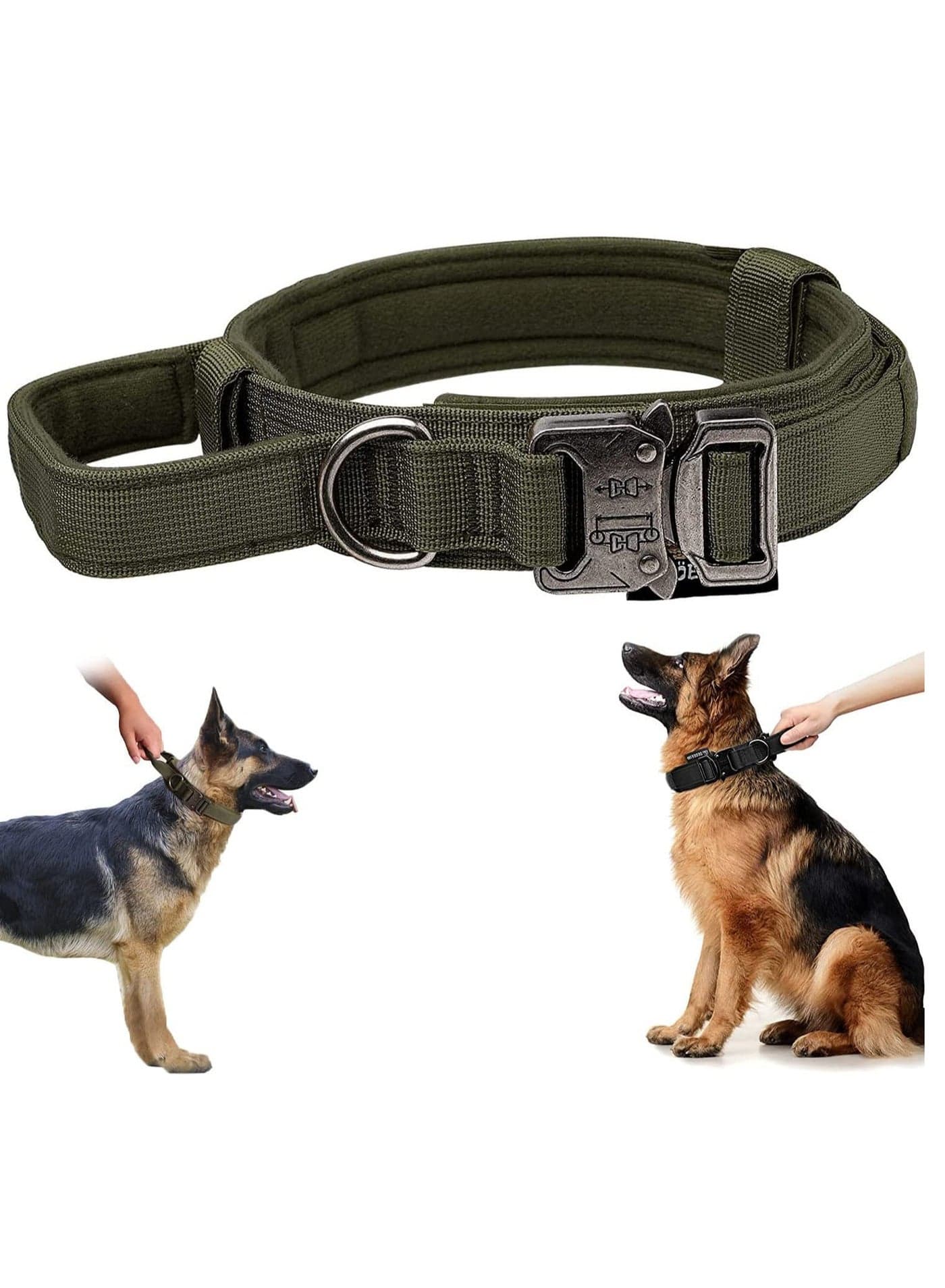 Tactical Dog Collars, Adjustable Thick Nylon K9 with Handle for Training Quick Release Heavy Duty Metal Buckle Military for Small Medium Large (M 38-47CM)