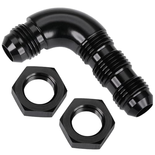 Podavelle 6AN Male Flare 90 Degree Bulkhead Full Flow Fitting Adapter with AN6 Nuts Aluminum Black
