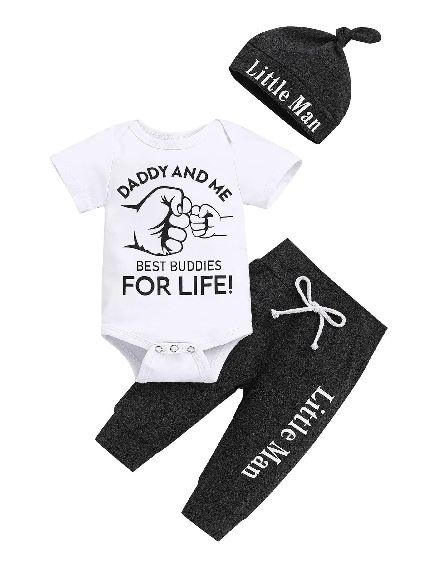 TUEMOS Baby Boy Clothes Daddy and Me The Best Buddies for Life Letter Print Romper Top+Pant with Hat Baby Boy Summer Outfits 0-3 Months