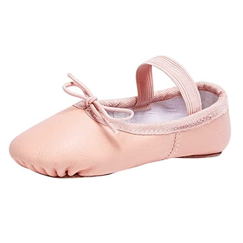 Stelle Ballet Shoes for Girls Toddler Genuine Leather Ballet Dance Slippers for Toddler/Little/Big Kids/Boys(6MT,Ballet Pink,with Tie)