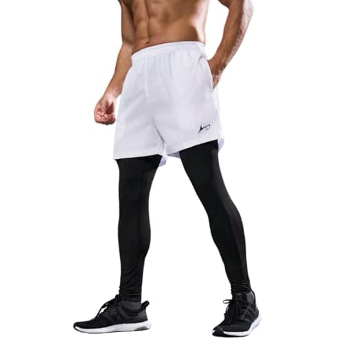 PROSHARX 2 in 1 Active Dual Pants | Men's 2 in 1 Running Pants, Gym Workout Compression Pants for Men Training Athletic Pants (in, Alpha, L, Regular, White)
