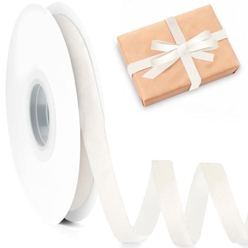Velvet Ribbon 38 Inch x 25 Yards White Velvet Ribbon Soft Single Face NonFading for Christmas Tree Bows Holiday Gift Wrapping Wedding Decor Crafts New Year Party Decorations