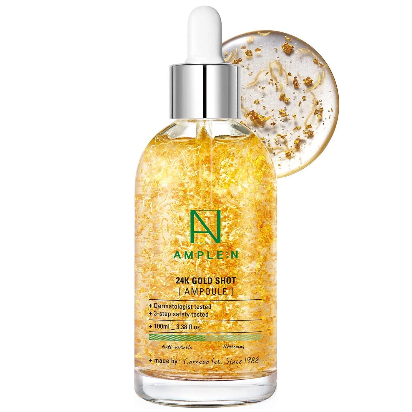 AMPLEN 24k Gold Shot Serum Korean 24K Gold Anti Aging Serum Erasing Wrinkles and Fine Lines with Collagen Peptides Evens Skin Tone for Dull and Saggy Skin 338 floz