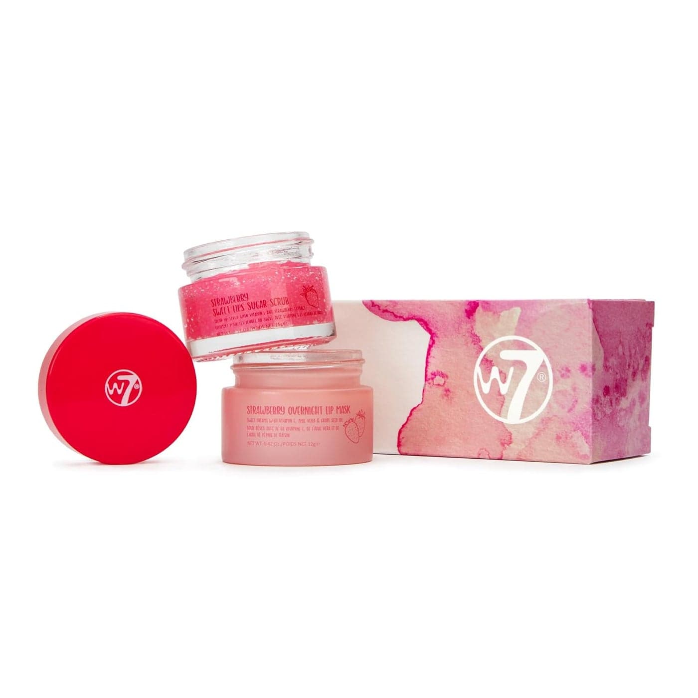 W7 Sweet Dreams Lip Scrub Overnight Lip Mask Duo 2 Piece Gift Set Strawberry Flavour Exfoliate Condition Soothe Hydrate
