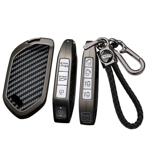 SANRILY Carbon Fiber Pattern 4/5/7/8 Button Key Fob Cover Fit for Kia Telluride 2023 2024 EV9 EV5 Sorento K5 GT-Line 2025 K4 Keyless Key Case with Weave Keychain Black