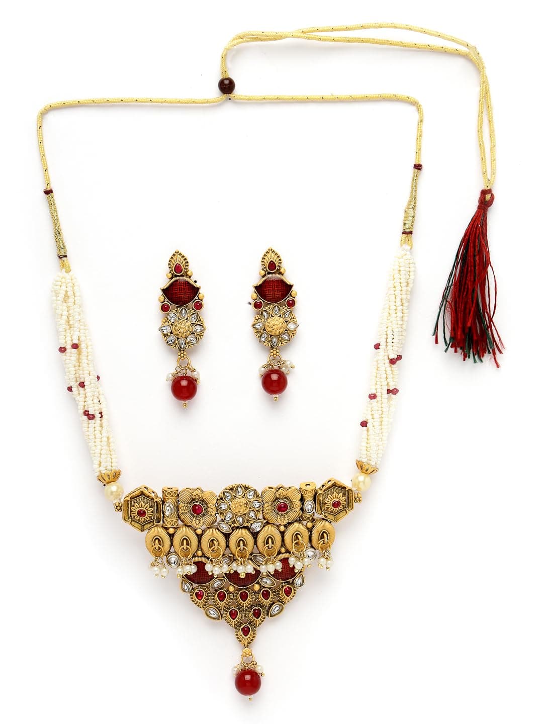 Adiva Gold-Plated Kundan Stone Pearls & Beads Meenakari Jewellery Set for Women, Traditional Stylish Jewellery Set for Women Party, Wedding, Bridal, Occasion, Festive