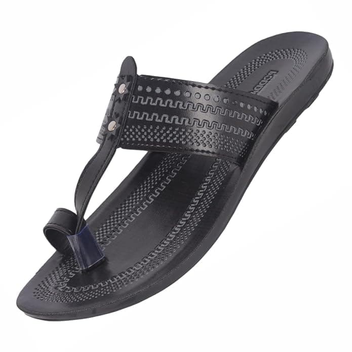 Poddar Slippers, Sandals & Chappals for Men | Synthetic Leather Comfortable Footwear | Daily Use, Casual, Party, Stylish, Durable, Waterproof, Soft Sole, Anti-Slip (30052-Black-10)