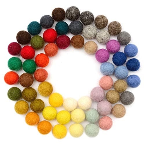 Glaciart One Felt Pom Poms Wool Felt Balls 60 Pieces 2 cm 08 Inch Handmade Felted 30 Color Red Pink Blue Yellow Black White Pastel and More Bulk Small Puff for Felting and Garland