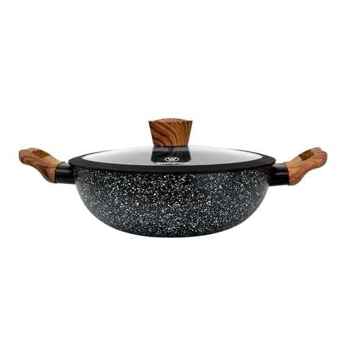 Westinghouse Non-Stick Deep Kadhai with Glass Lid 26 cm | Marble Coated Aluminum Wok | Detachable Riveted Soft Touch Handle | Gas & Induction Compatible | Ideal for Frying & Cooking