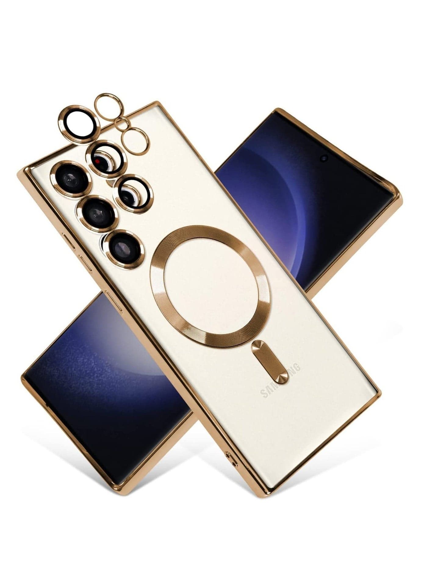 Magnetic Clear Case for Samsung Galaxy S22 Ultra with Camera Lens Protector Magsafe Compatible Electroplated Soft TPU Shockproof Anti-Scratch Phone Case