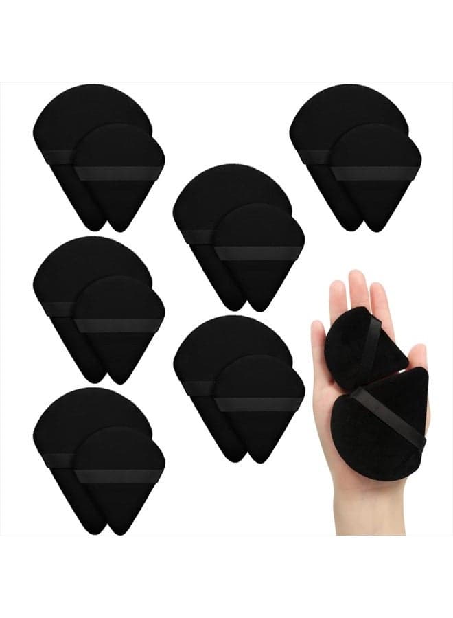 12 Pieces Powder Puff Triangle Face Makeup Cosmetic for Loose Powder Soft Body Washable Reusable Foundation Sponge Mineral Wet Dry Makeup Tool(Black, Large, Small)