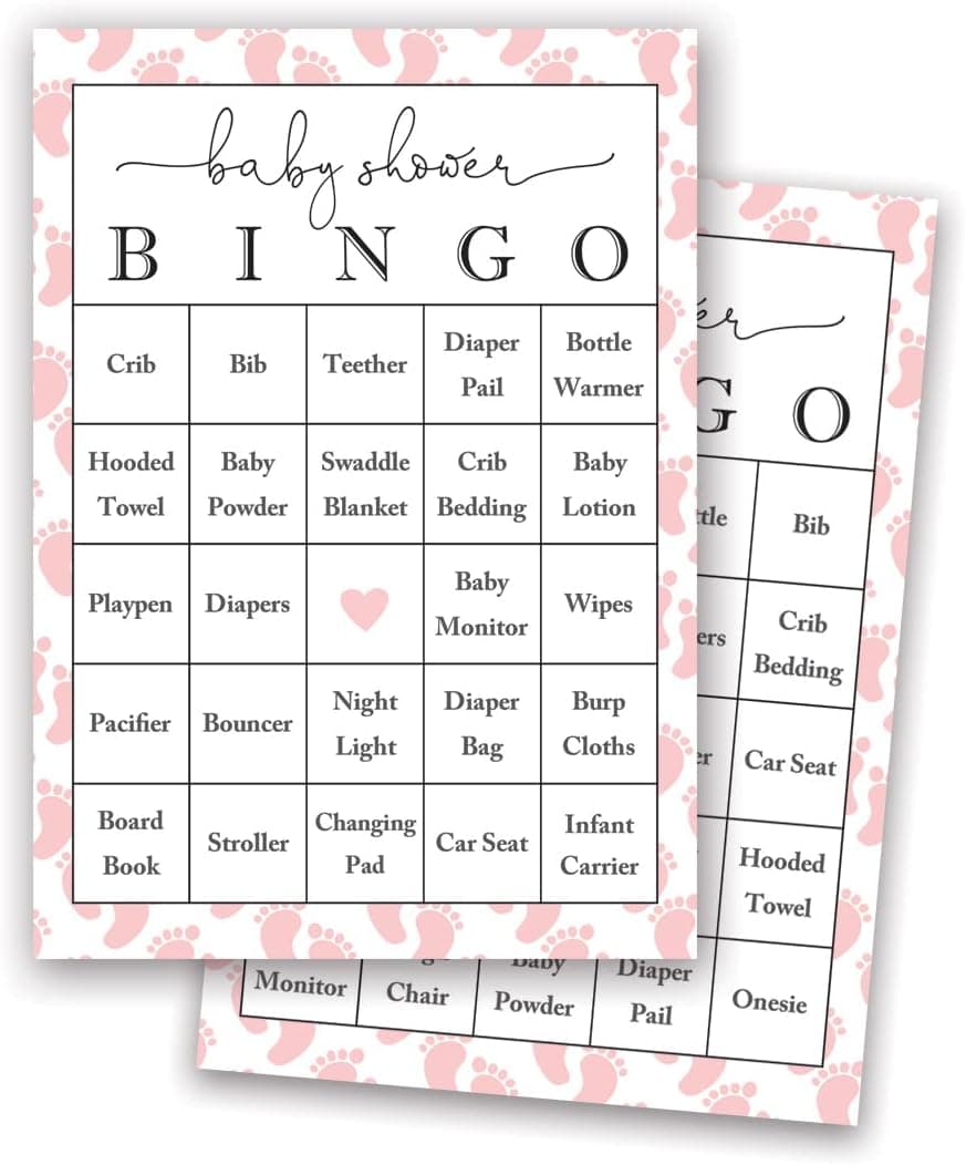 InvitationHouse Pink Baby Feet Baby Shower Bingo Cards Prefilled Set of 24