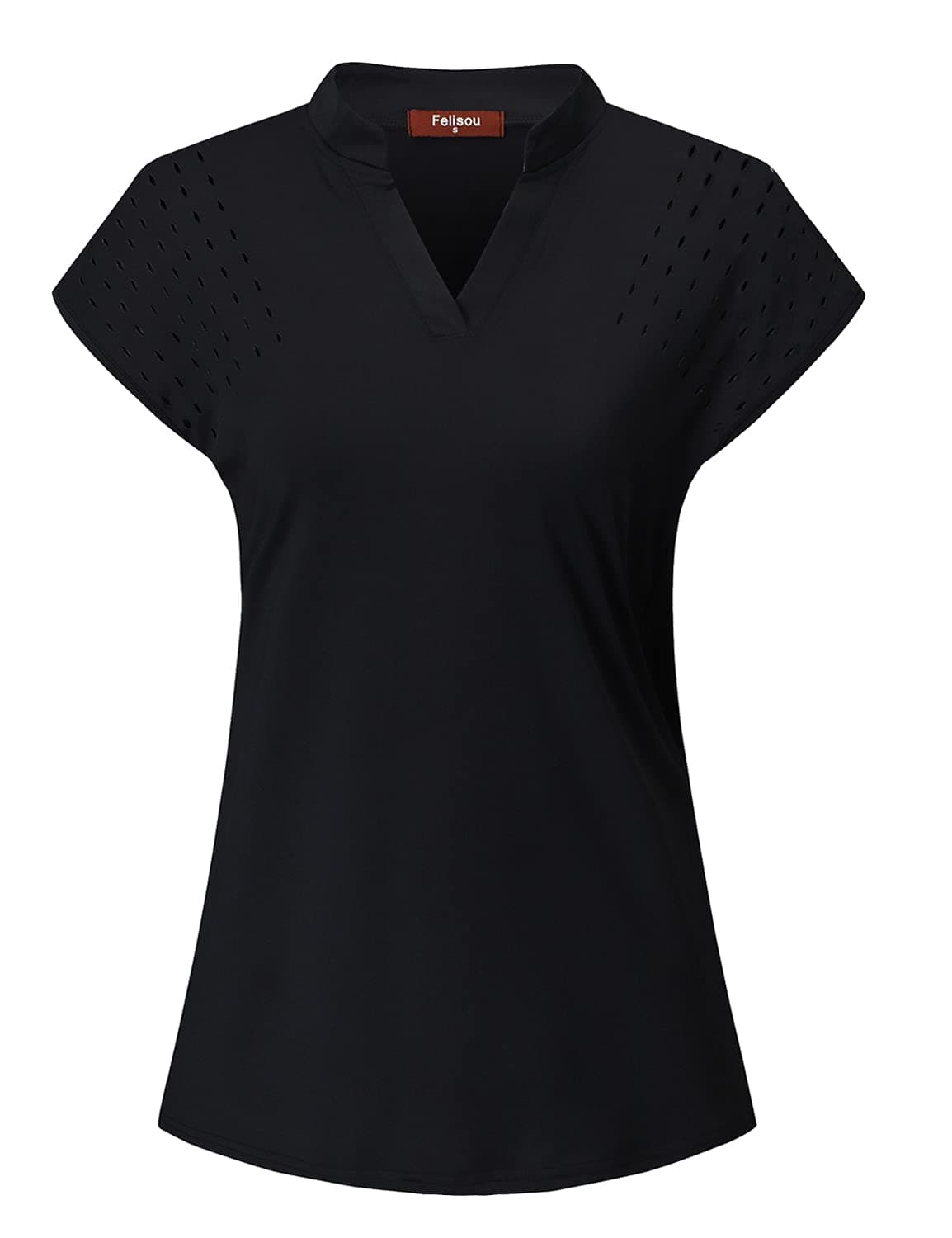 Felisou Black Golf Polo Women, Women's Performance Polo Shirt Moisture Wicking Classic Short Sleeve Stretch Breathable Lightweight Jersey Jogger Tops Tennis Running Golf Clothes Black L