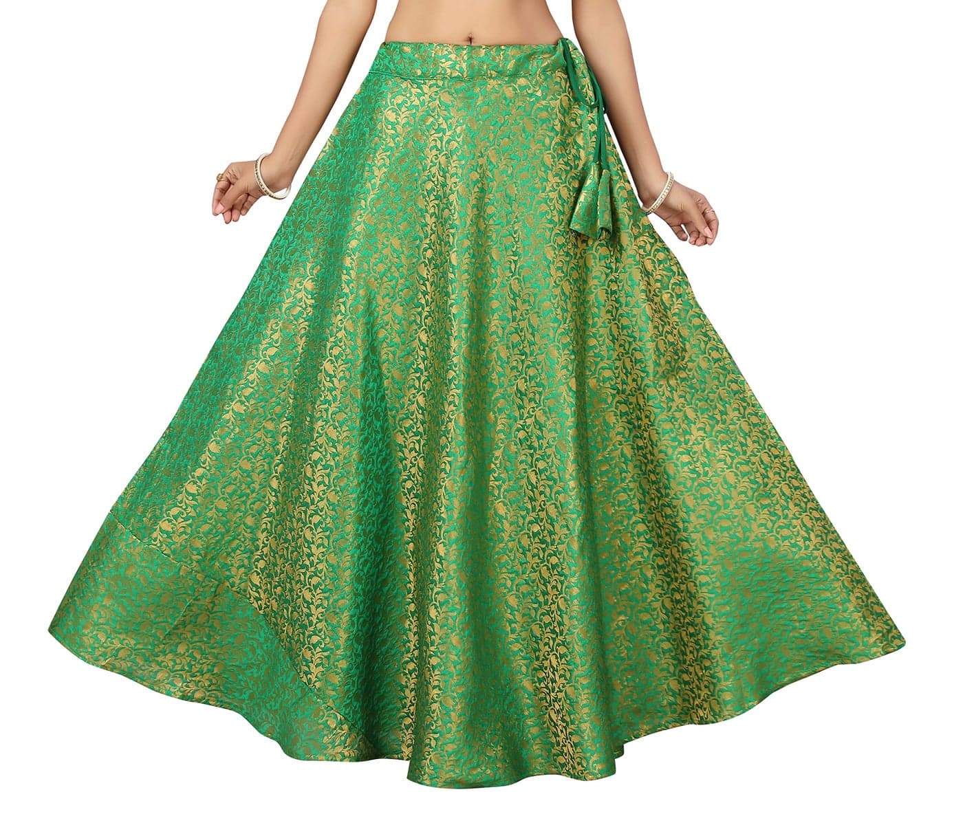 Studio Shringaar Women's Polyester Benaras Brocade Readymade Knee Length Skirt Lehenga Ghagra(Xl Size, Green)