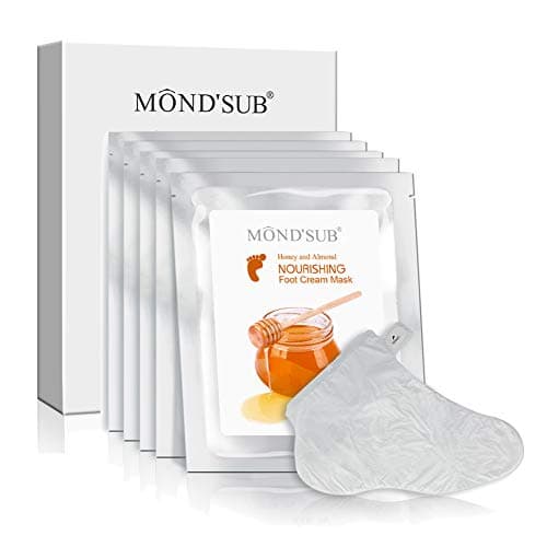 5 Pairs of MOND'SUB Honey & Almond Nourishing Foot Masks - Baby Foot Moisturizing Mask for Dry Skin to Removing Dead Skin & Repairing Rough Heels & Foot Crack