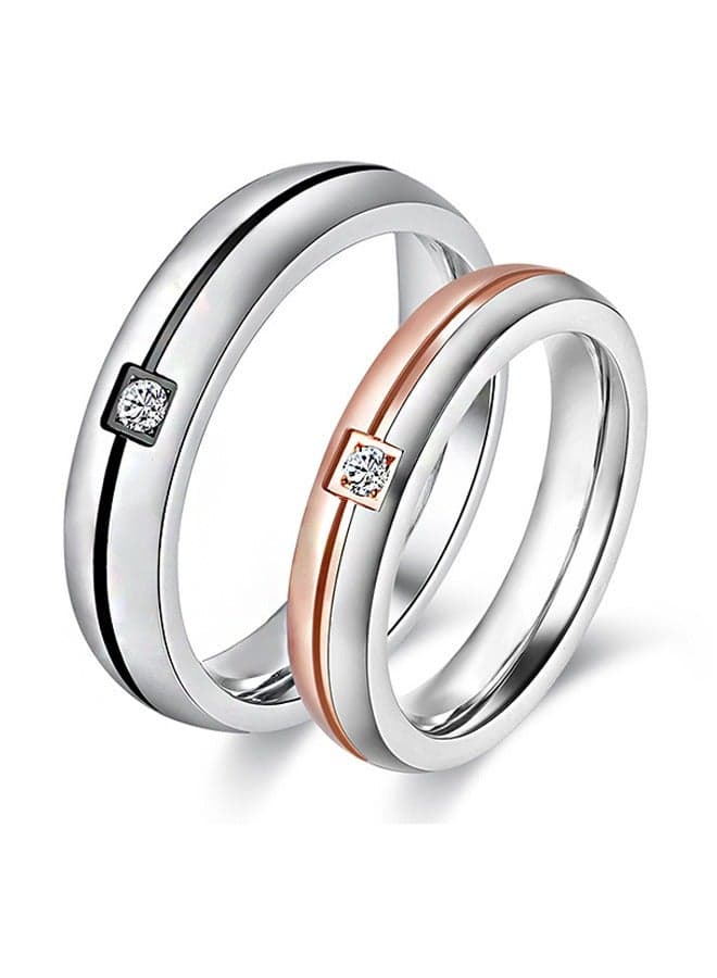 Color Blocking Couples Promise Rings, Anti Fading Titanium Engagement Ring, Suitable As A Couple Gift and Wedding Ring (Silver)