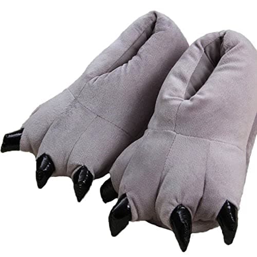Funny Monster Feet Slippers Paw Slippers for Men Women Wolf Costume Claw Shoes Grey Feet Wide Shoes 8-10
