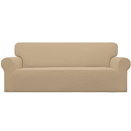 Easy-Going Stretch Sofa Slipcover 1-Piece Sofa Cover Furniture Protector Couch Soft with Elastic Bottom for Kids, Polyester Spandex Jacquard Fabric Small Checks (Sofa, Sand)