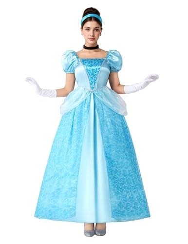 Spooktacular Creations Adult Princess Costume, Halloween Costume Woman Role Play, Blue Princess Dress with Headband, Gloves,and Necklace-M