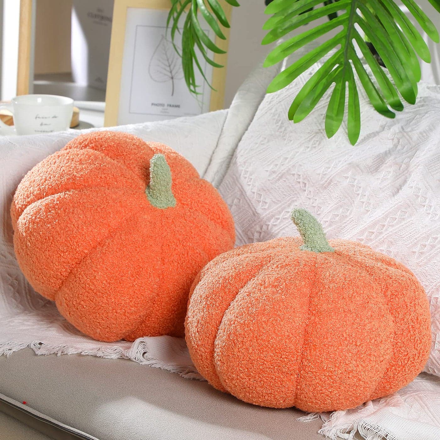 Queekay 2 Pcs Fall Pumpkin Shaped Throw Pillow 3D Thanksgiving Pumpkin Sofa Throw Pillow Cushion for Fall Halloween Thanksgiving Party Car Bedroom Home Couch DecorationOrange ColorMiddle