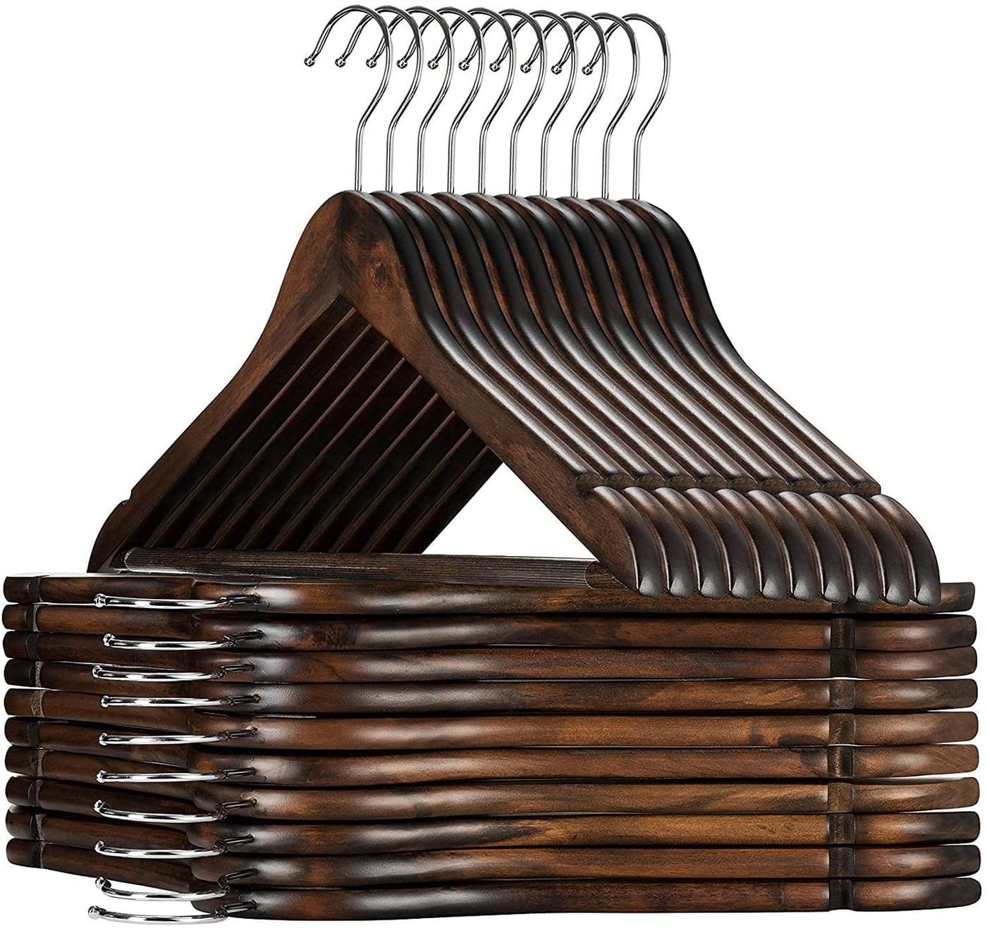 Evolluxi Lotus Wooden Hangers, Solid Wood Shirt Hangers,Dress Coat Jacket Clothes Hangers,with Extra Smooth Finish, 360 Degree Swivel Hook(Retro) (Walnut, 80)