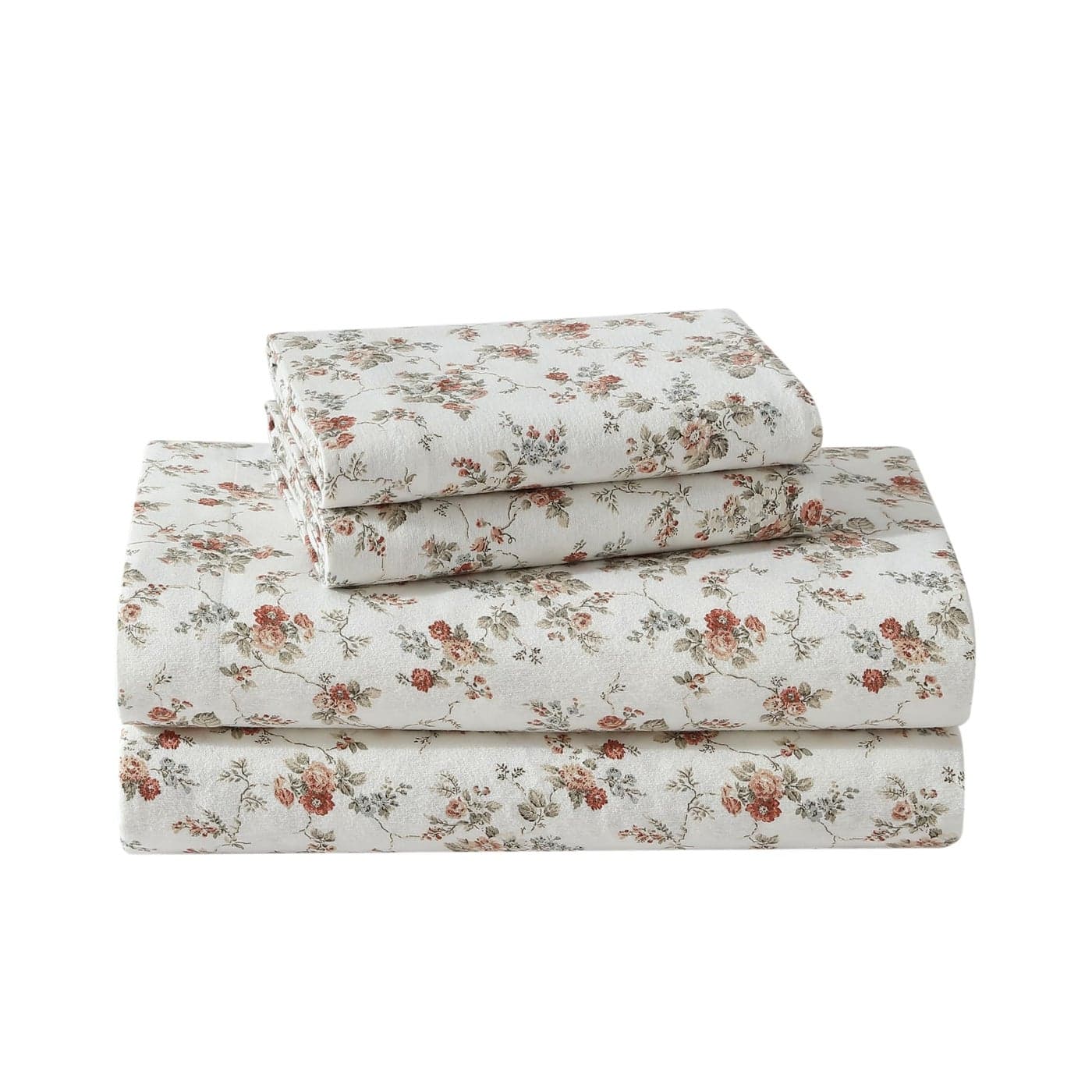 Laura Ashley Twin Sheets Cotton Flannel Bedding Set Brushed for Extra Softness Comfort Le Fleur Orange Twin