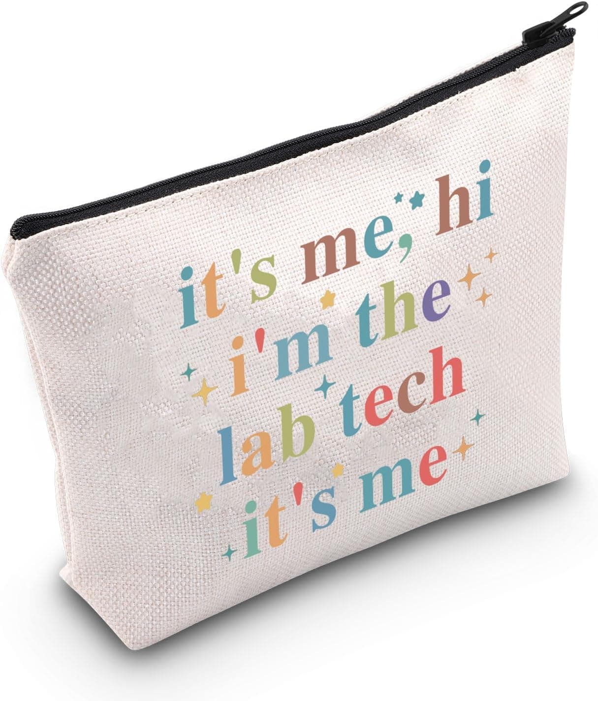 WCGXKO Lab Tech Gift It's Me Hi I’m The Lab Tech It’s Me Zipper Pouch Makeup Bag (B-Hi Lab Tech), beige
