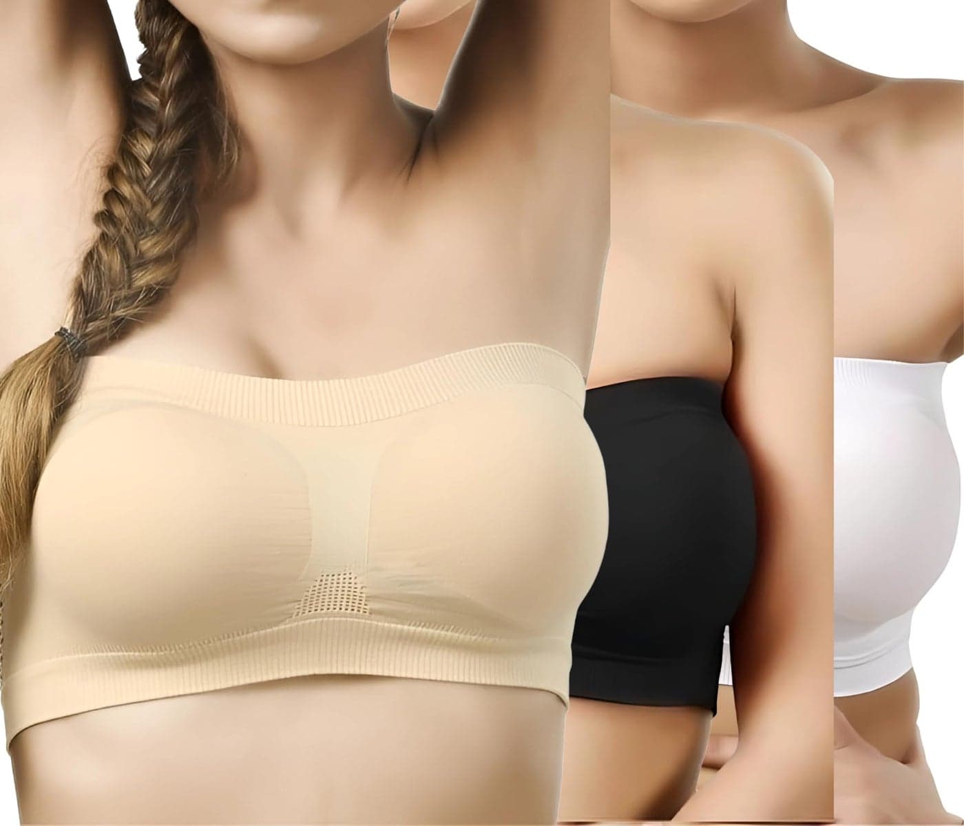 HRV Non Padded Tube Bra for Women | Strapless & Transparent Black Tube Top | Comfortable Bralette | Free Size- FITS Best- 28,30,32,34 | Perfect for Girls | Combo Pack