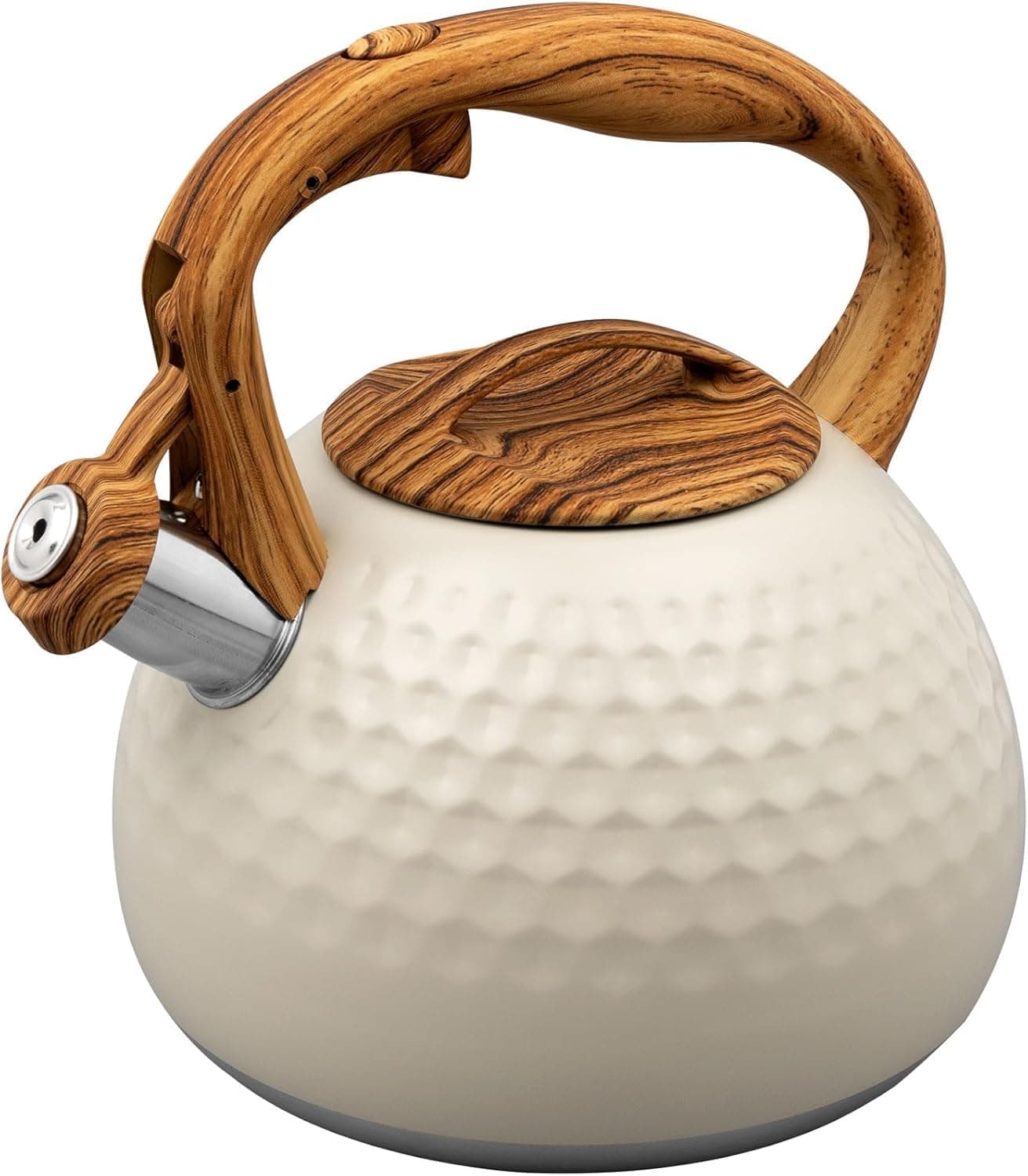 Jukmen New Stainless Steel Whistling Kettle White Tea Pot with Wooden Handle 28L Home Garden Kitchen Dining Bar Small Kitchen Appliances Coffee Tea Makers Tea Kettles