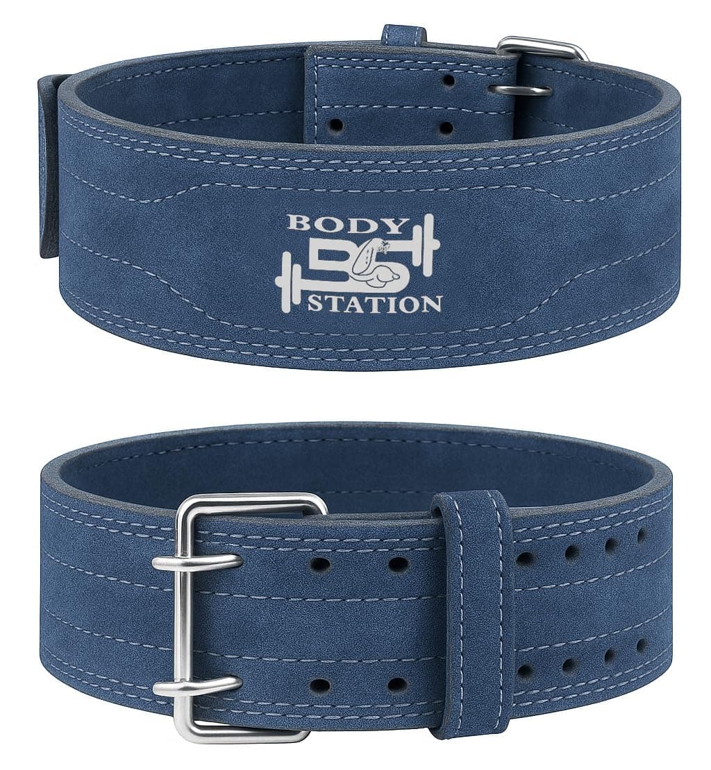 Bodystation Suede Leather Weightlifting Belt – Heavy-Duty Back Support for Powerlifting, CrossFit & Strength Training – Adjustable Gym Belt for Men & Women (Blue, L)