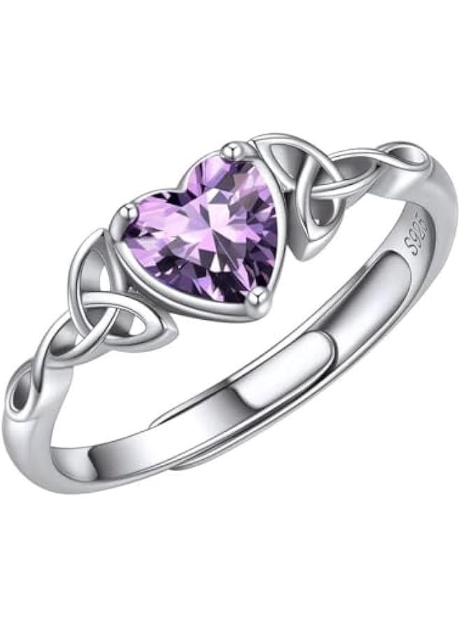 925 Sterling Silver Celtic Knot/Claddagh Heart Shape Birthstone Promise Ring for Women (withe Gift Box)
