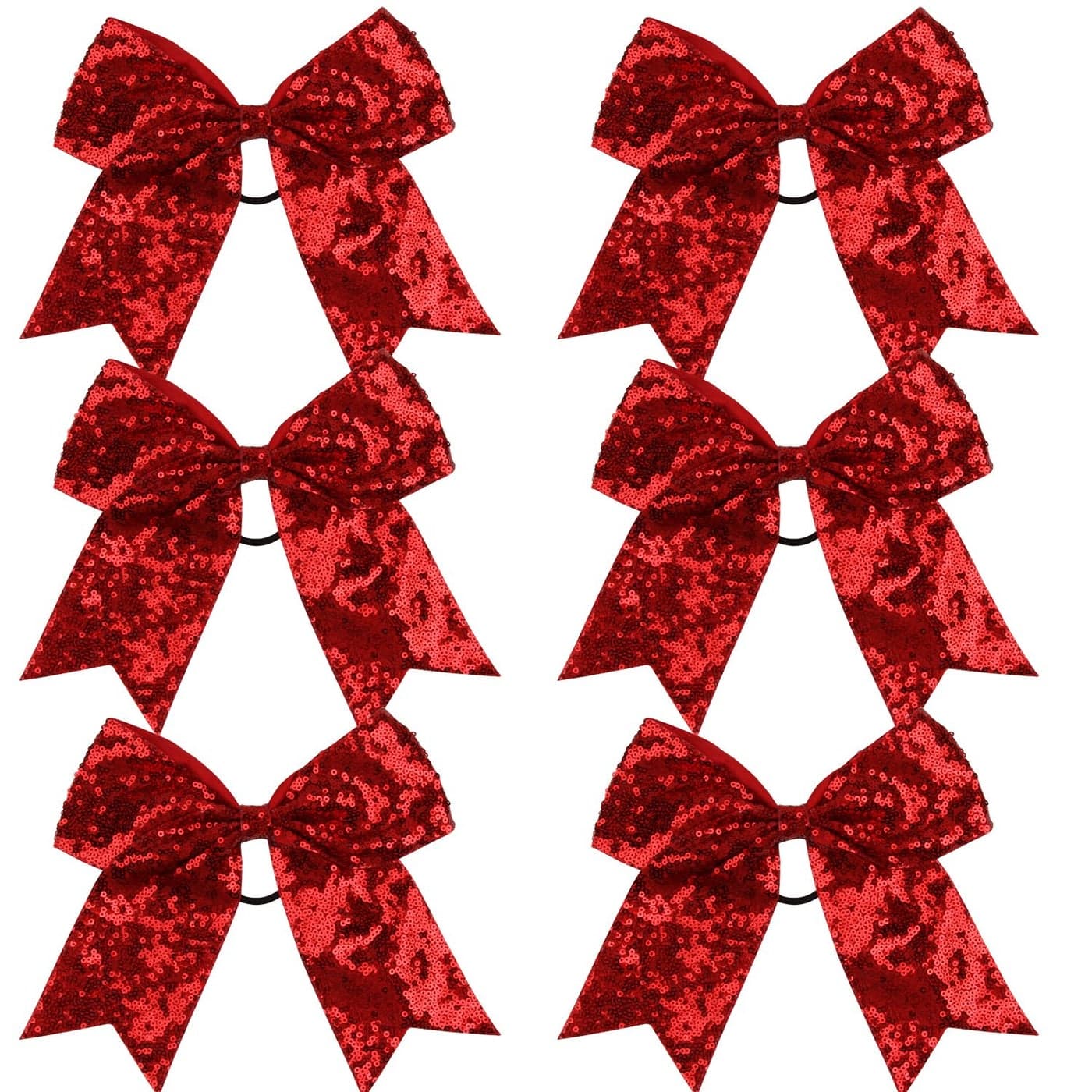 Metallic Sequin and Holographic 8 Inch Cheer Bow Cheerleader Cheerleading Jumbo Cheer Bow Hair Tie Red Sequin