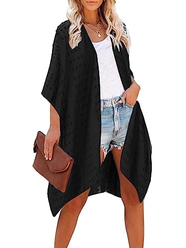 Moss Rose Women's Beach Cover up Swimsuit Kimono Cardigan with Bohemian Floral Print Black