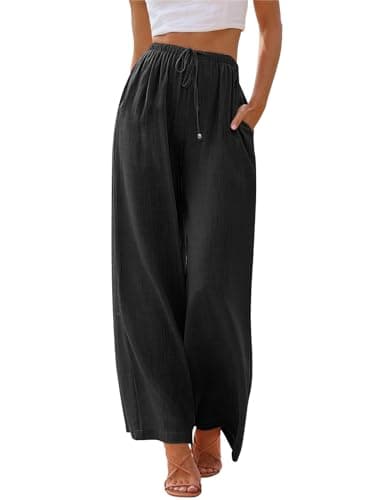 LILLUSORY Linen Wide Leg Pants Womens Palazzo Flowy Beach Vacation 2025 Summer Spring Fashion Outfits Clothes Clothing Trendy Skirt Cruise High Waisted Bohemian Travel Trousers with Pockets Black