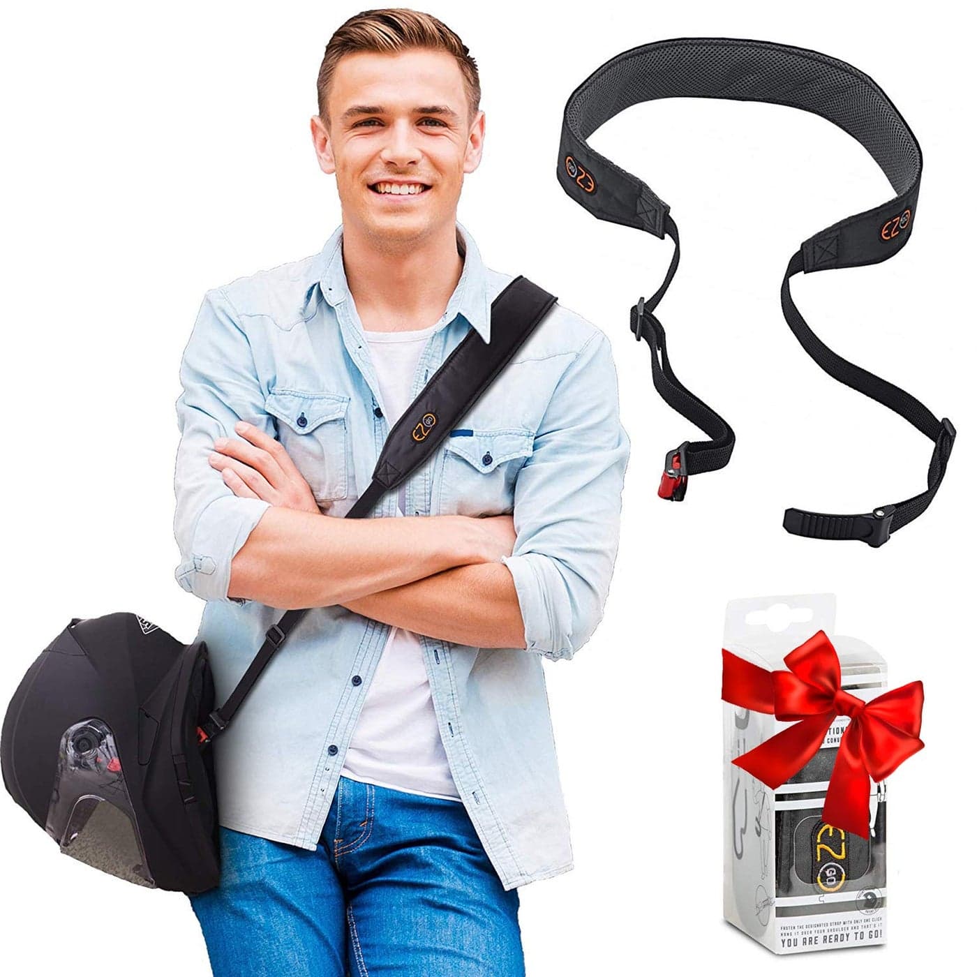 Motorcycle Helmet Carrier Strap HandsFree Motorbike Accessory Convenient Lightweight and Comfortable Alternative to Helmet Bag A Perfect Biker Gift for Men and Women by EZGO Black Strap