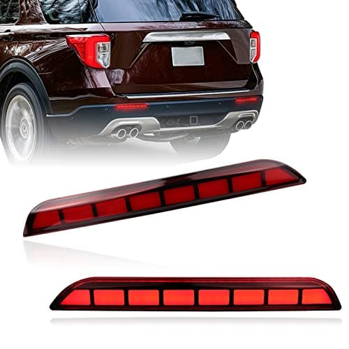 GEEGEETOP Red Lens LED Rear Reflector Bumper Fog Light Assembly Compatible With 2020-2023 Ford Explorer Functions as Tail/Brake Light 2-In-1 (RED STYLE)