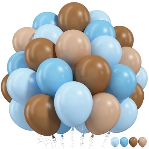 Froova Blue and Brown Balloons 12 Inch Light Baby Blue and Brown Balloon Double Stuffed Balloons for Sweet Boys Baby Shower Bridal Shower Bear Theme Birthday Party Decorations