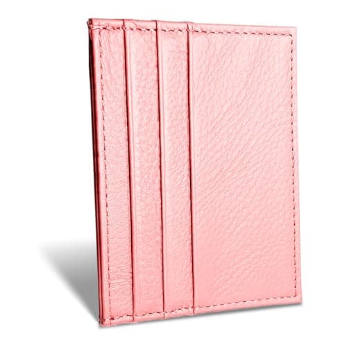 WOXVM Credit Card Holder Wallet RFID Blocking Slim Credit Card Cases Holder Premium Leather Minimalist Front Pocket Small Wallet with 6 Card Slots and 1 Pockets for Men Women (Pink)