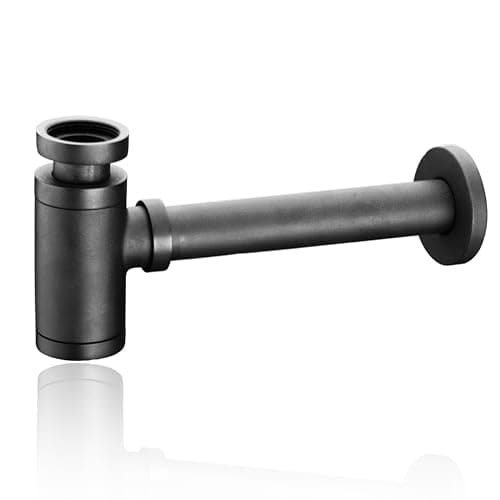 Bottle Trap Brass, Nicmondo 1 1/4 Round Bottle P-Trap Decorative Lavatory Basin Sink Waste Traps Drain Tube Kit Adjustable Height, Matt Black