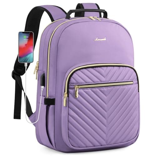 LOVEVOOK Laptop Backpack Purse for Women, Work Travel Computer Bags, College School Backpack for Student Girl, Quilted Casual Daypack with USB Port, Fit 15.6 Inch Laptop, Purple