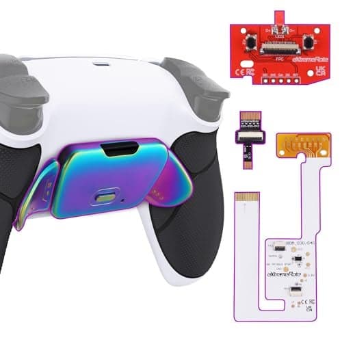 eXtremeRate Rainbow Aura Blue Purple Real Metal Buttons RMB Rise V3 Remap Kit for PS5 Controller BDM030 040 050 Black Rubberized Grip White Bottom Shell Programable Back Buttons for PS5 Controller