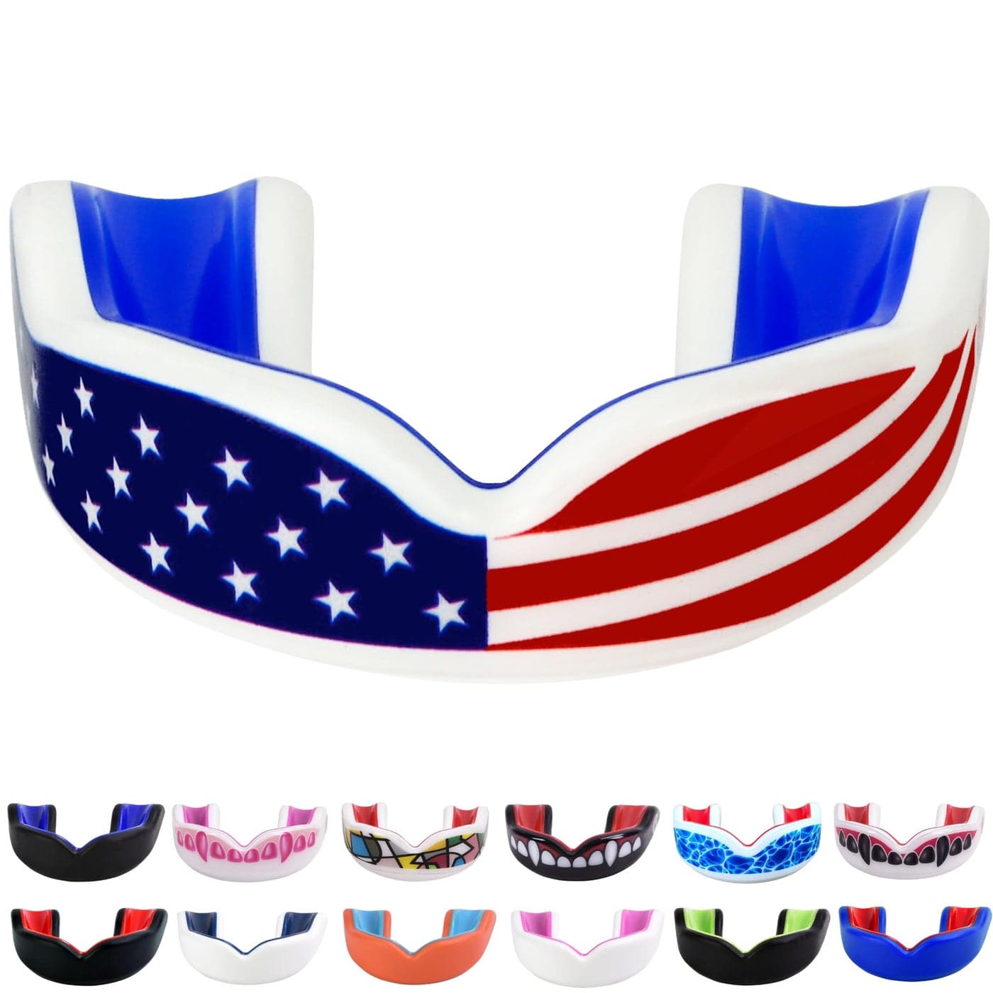 Oral Mart USA Flag Mouth Guard for Kids - Youth American Flag Sports Mouthpiece for Flag Football, Karate, Boxing, Sparring, Rugby, MMA, BJJ, Rugby, Martial Arts,Taekwondo